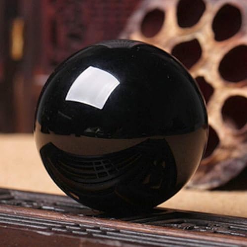 Miniatura 4 de HOMELEX Bola de cristal de obsidiana mágica negra con soporte de madera para meditación, curación de cristales, esfera de adivinación, decoración