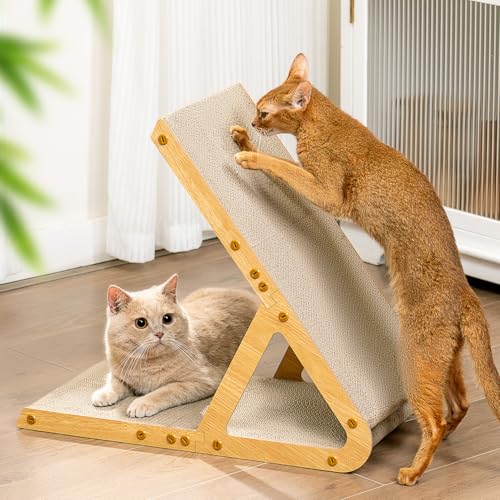 Conlun Griffoir Chat Forme A, Grattoir Triangulaire 2-en-1 (Vertical et Plat), Carton Ondulé Réversible Double Face, Planche Idéale pour Félin Moyen ≤...