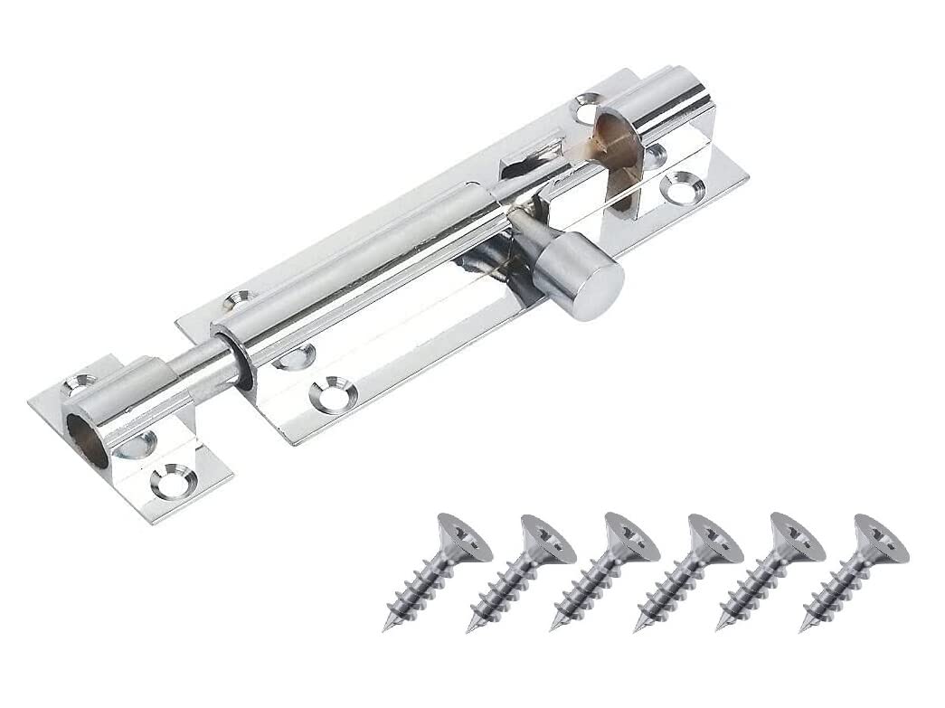 Sisi Uk Chrome Sisi Uk® 75Mm Door Bolt, Polished Barrel Door Bolt Lock, Door Latch With Screws, Ideal Door Locks For Internal & External Doors For Bedroom, Bathroom, Toilet, Gate, Cupboards & Cabinets