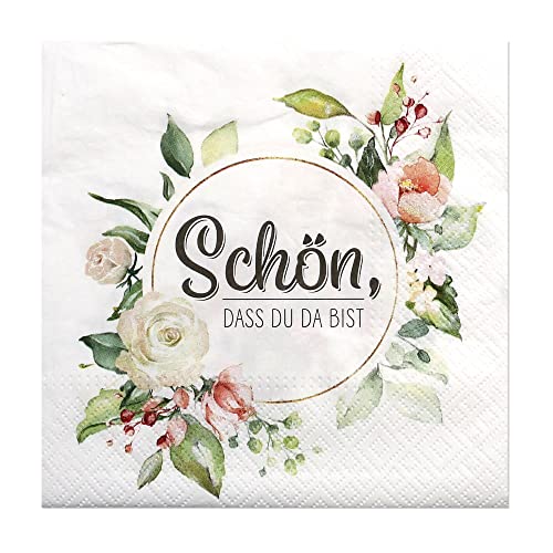 Hochwertige Papierservietten/Tafel-Servietten/Brunchservietten, Deko-Serviette, Motiv: Schön, DASS du da bist. L/H 33 x 33 cm. Menge 40 Stück Cover