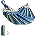 Welhan Hamaca Colgante, Hamaca Ultraligera para Camping,Hamaca con Palo Bali Resiste hasta 200 kg para Camping, jardín, Patio, Interior y Exterior-Rayas Azul verdosas(280 x 80 cm)