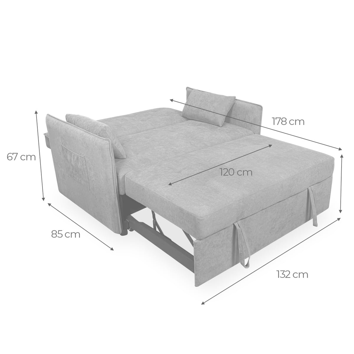 Duérmete Online - Sofá Cama de 2 Plazas Modelo Nely, Diseño Moderno, Práctico y Funcional, con Cojines Decorativos, Fácil Apertura, Gris