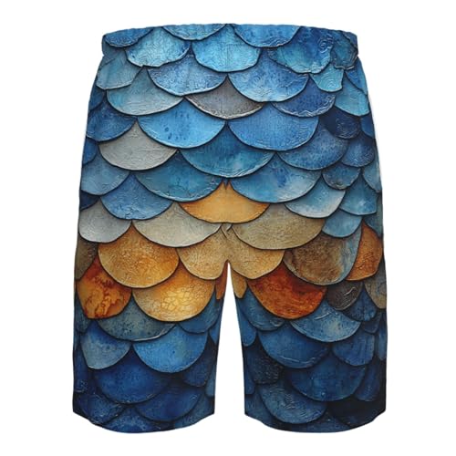 Men's Beach Shorts Board Casual Quick Dry Swim Trunks Holiday - Ocean Watercolor Scales4