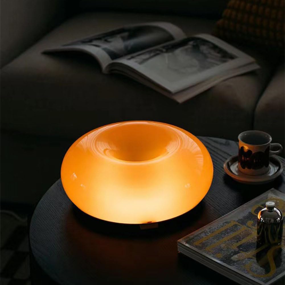 Lampada da Comodino in Legno di Ciambella, Tavolo in Vetro variabile, 3 Temperature di Colore, con Telecomando e Interruttore cablato, connessione di Ricarica USB per la