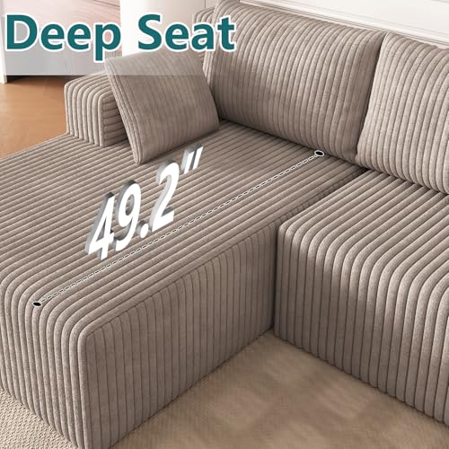 Image of 124 inch U-Shape Cloud Couch, Modern Modular Sectional U-Shape Sofa, Corduroy Boneless Couch Upholstered Couches Deep Seat Sleeper Chaise Longue for Living Room, No Assembly Required,Camel