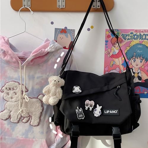 Loizziuy Y2k Crossbody Bag Backpack Kawaii Large Capacity Aesthetic Backpack Cute Casual Travel Mochilas Daypacks (1015 black)2