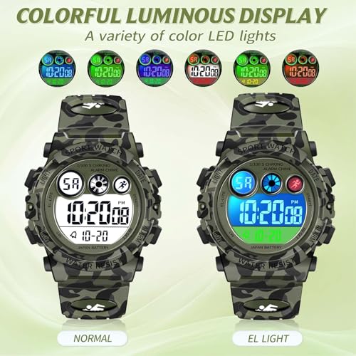 Image of Dayllon Kids Digital Watch,Boys Digital Outdoor Sport Waterproof Watch,with Calendar 12 /24H Alarm 7 Colorful Backlight Stopwatch Wristwatch for 3-15 Years Old