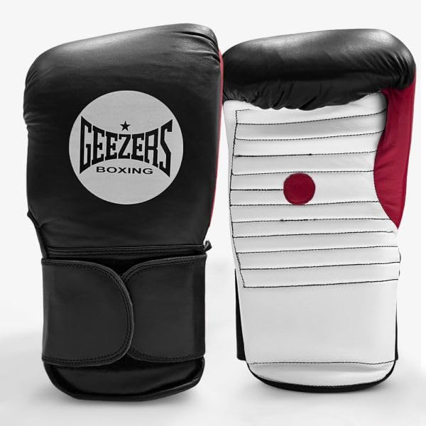 Geezers Elite Pro Coaching Spar Gloves - Genuine Leather, Double Hook & Loop Wrist Straps, 12oz, Impact Shock Foam for Durability & Safety