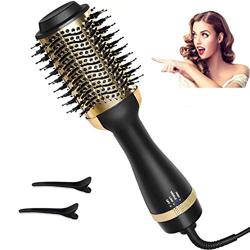 Necmuaih Hair Dryer Brush, 4-in-1 Negative Ionic Hot Air Brush, Hair Dryer and Volumizer, Anti Scald Blow Dryer Brush Reduce Frizz and Static for Women (Golden)