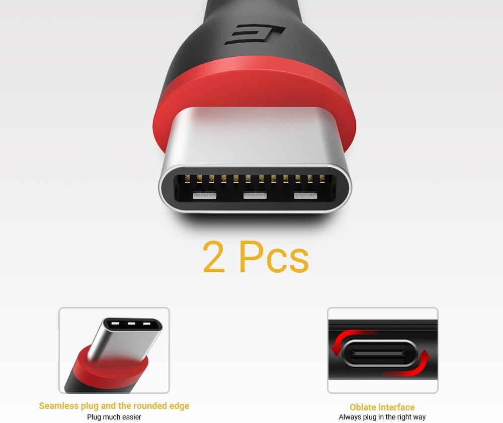 Short USB C Cable 0.5ft [2 Pack] EasyAcc PocketLine Type-C to USB Cable Fast Charge C Sync Cable for Power Bank, Samsung S10 S9 S8 Note 8, Wireless Charger, New MacBook, Google Chromebook Pixel C