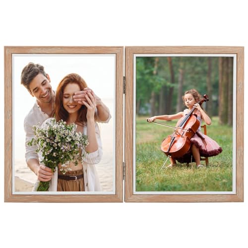 Marco de Fotos Plegable, Marco Doble, Marco de Madera, Marco Verticales Triple Madera, Marco de Fotos de Boda para 10x15cm y 15x20cm (Coplas de ocho pulgadas)