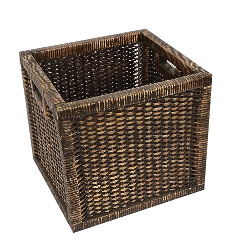 AKWAY Cube Wicker Wardrobe Basket For Storage, Cloths, Newspapers, Photos, Toys, Plants Or Other Memorabilia (Black, 12.5W X 13.5L X 12.5H)