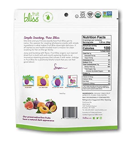Fruit Bliss Dried Fruit Mix – Fruit Medley Of Organic, Dried & Pitted Apricots, Plums & Figs - Organic Fruit Snacks, Dried Fruit Snacks, Resealable Pouches, Gluten-Free Vegan Snacks (6 Pack, 5 Oz) #TOP1