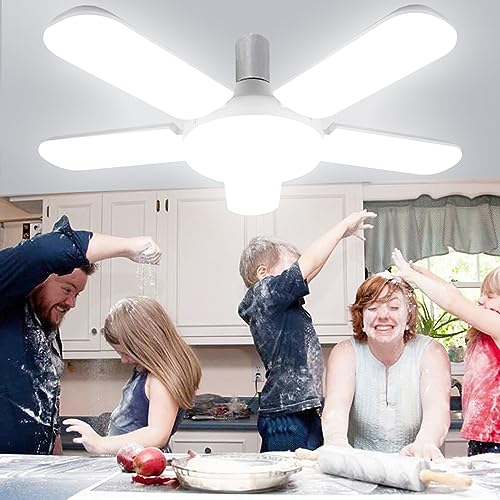 Topyond LED Garage Light, 100W 8000LM Deformable Ceiling Light, 5 Adjustable Panels, 6500K Daylight, Dimmable LED Shop Light, Screw-in E26/E27 Bulb, for Garage, Basement, Workshop, Warehouse