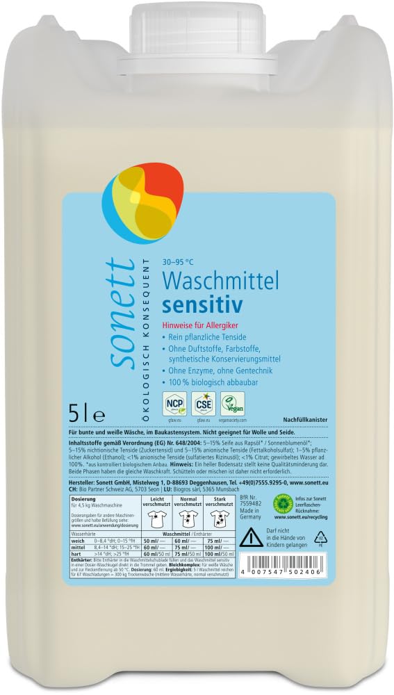 Sonett Waschmittel sensitiv 30-95°C Flüssigkeit Duftfrei 30 l