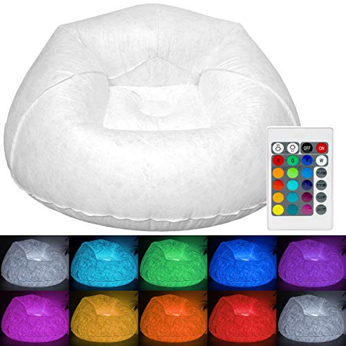 Tronje XL Sillón LED hinchable Asiento 120kg Cambio Color Silla Club Exterior Salón Beanbag Blanco