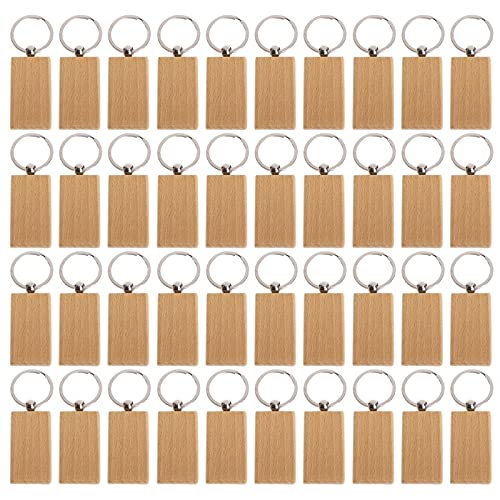 WSNM 40 Pack Blank Wooden Key Chain Rectangle Key Chain Tags Personalized EDC Wood Unfinished Key Chains Key Ring for DIY Craft(2.1x1.2inch)