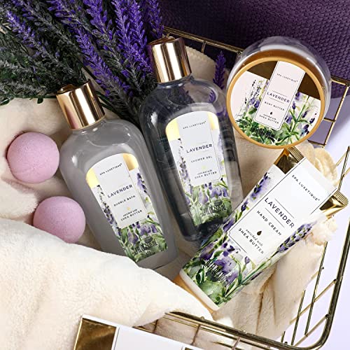 SPA LUXETIQUE Women's Bath Gift Set - 10-Piece Lavender Fragrance Birthday Gift for Women with Hand Cream, Shower Gel, Bubble Bath, Body Lotion, Wellness Set for Her, Women, Mother, Mother's Day Gift