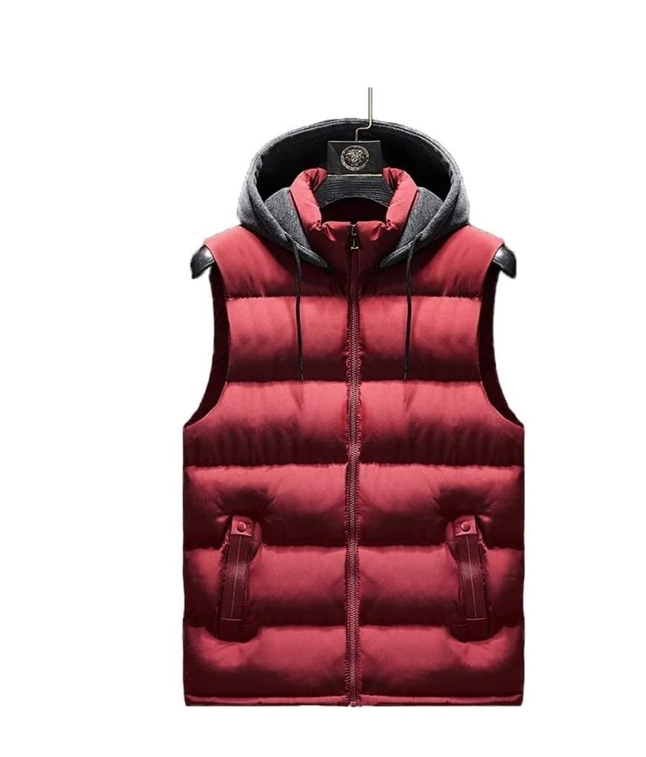 Ciepłe Kurtki Cieplejsza kamizelka męska Wiatroodporna kurtka bez rękawów ze stójką Odpinany kaptur Kamizelki Zimowe(Rot,4XL)