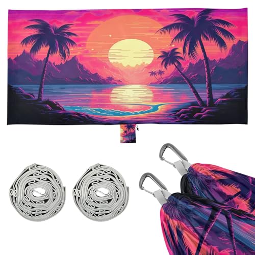 Haskirky Sunset Tree Camping Hammock, Single Portable Hammocks with Tree Straps & Attached Carry Bag, 330Lbs Capacity Perfect for Outside Indoor Hiking Beach Backpack Travel