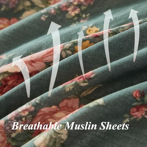Image of FADFAY 100% Cotton Twin XL Cooling Sheets - Ultra Soft Double Gauze Bed Sheets Set, Breathable Lightweight with Deep Pocket Fitted Sheet(Green)