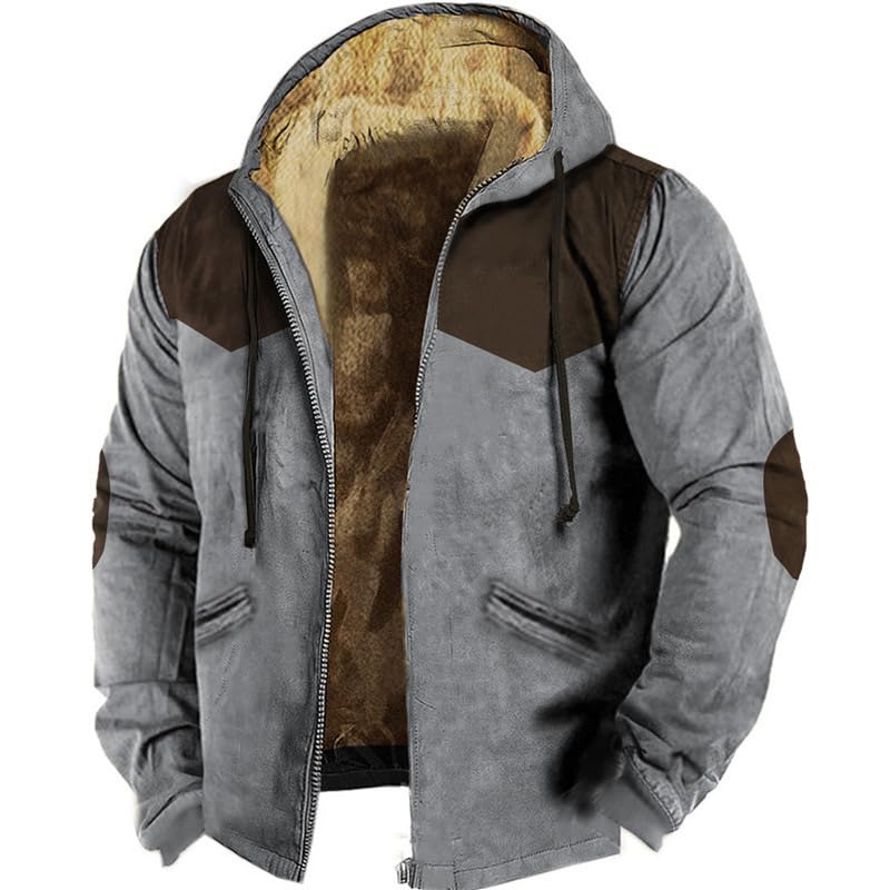 Generisch Herren Kapuzenpullover Futter Baumwolle gepolsterte Jacke 3D Digital Print Casual Kordelzug Hoodie Warm Winter Sweaters (Khaki,XXS)