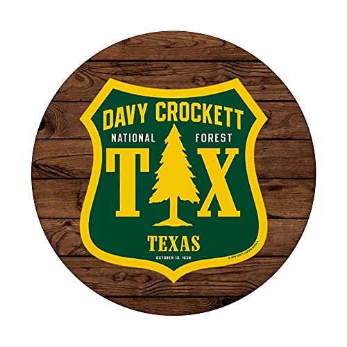 Davy Crockett National Forest Texas Shield Retro Style CLEAN PopSockets Swappable PopGrip, Black - Image 3