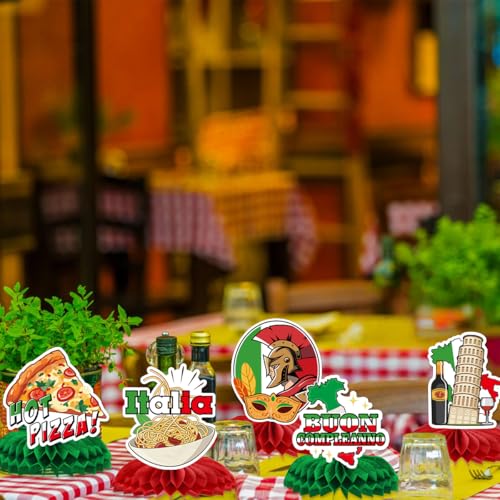 Image of Italian Themed Party Decorations - 9 Pcs Italian Party Decorations Honeycomb Centerpieces for Tables, Flag Red White and Green Italian Birthday Party Supplies