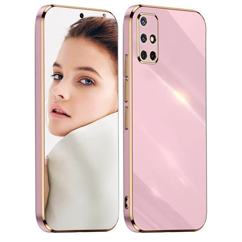 ATISIJIE Funda para Samsung Galaxy A71 Carcasa, Funda Protectora TPU Suave Silicona Prueba de Golpes Bonito Diseño Borde Dorado Cover Case Violet