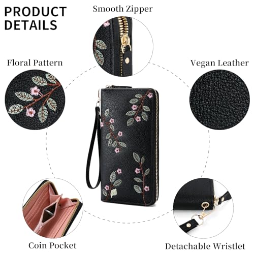 Image of RNIEGA Womens Wallet RFID Blocking Vegan Leather Zipper Around Ladies Wallets Long Clutch Purse with Wristlet