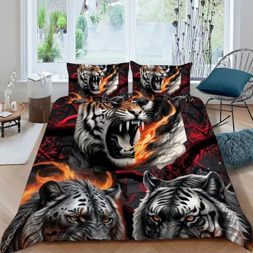 Housse de couette Animaux imprimé 3D lion féroce microfibre 200x200