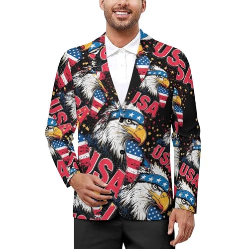 Badges U.S. Flag Men's Slim Suit Long-Sleeve Prom Tuxedo Classic Two Button Business Jacket