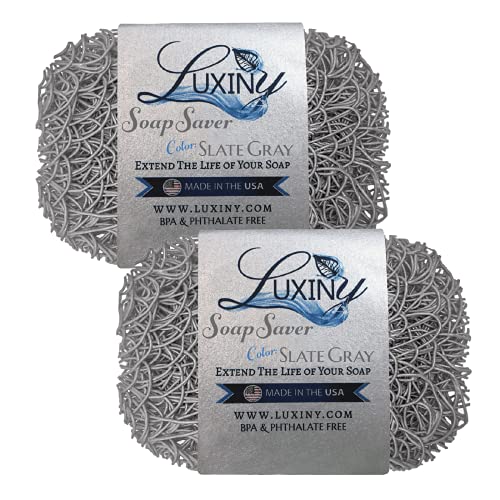 Soap Savers for Bar Soap, American Made by Luxiny, Lifts Soap in Soap Dishes & Shower Soap Holders - Handmade Soap Lasts Longer - Made with Environmentally Friendly Bioplastics (Slate Gray - 2 Pack)