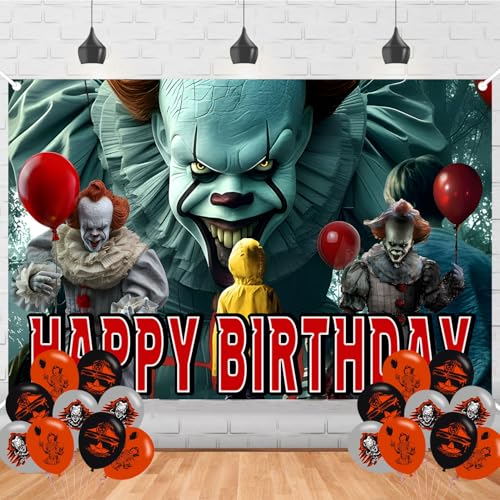 Pennywisee Birthday Backdrop Horror Movie Banner Poster for Pennywisee Fans Girls Theme Party Decorations Wrestling Birthday Supplies Background Studio Shoot Photo Props Booth