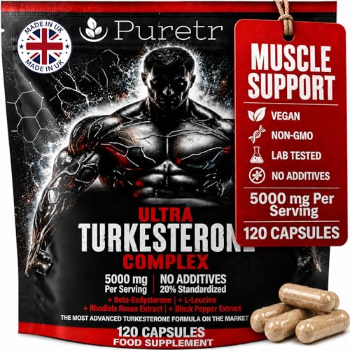 Turkesterone Ultra Complex 5000mg Vegan Capsules Beta Ecdysterone L Leucine Rhodiola BioPerine Plant Based Daily Supplement Clean Non GMO Formula Made in UK 120 Capsules