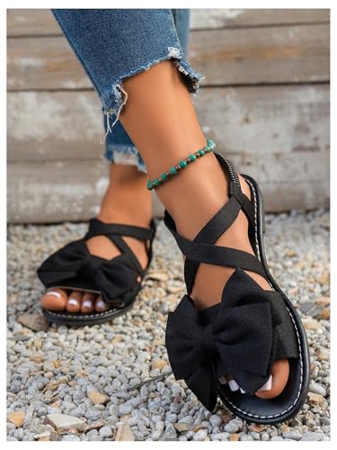 GORGLITTER Women's Ankle Strap Bow Sandals Criss Cross Open Toe Bowknot Dressy Beach Flat Sandals 20252