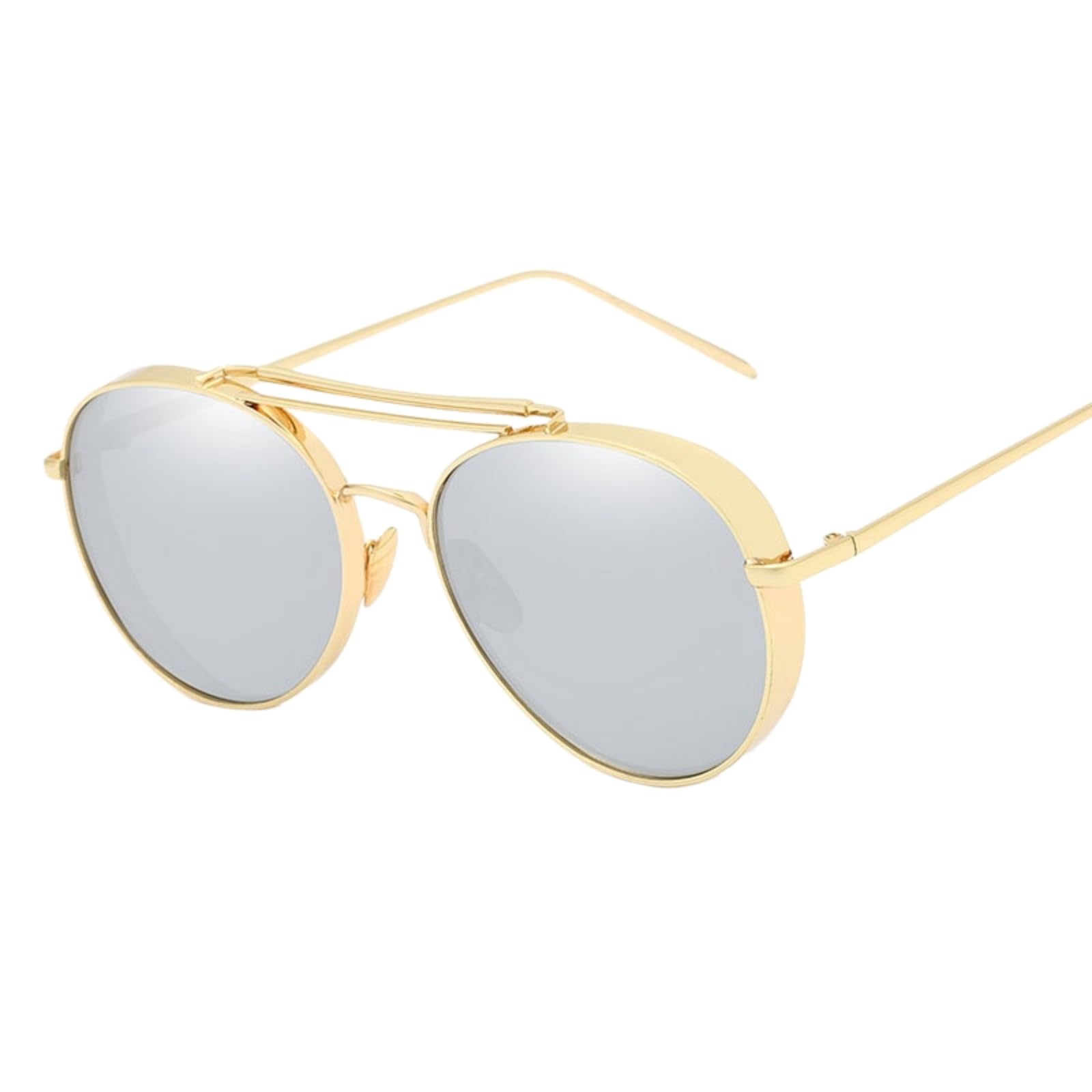 Occhiali da Sole A Doppio Ponte in Metallo Sottile Lente Specchio Retro Leggeri All'aperto