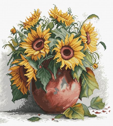 Image of Luca-S Cross Stitch Kit, The Sunflowers,Counted Cross Stitch Kit for Adults, Embroidery Kit, B7021