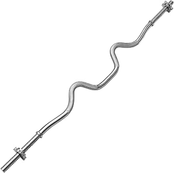 Olympic Super Curl Bar, Diameter 1.0 inches 25 mm, 47.2 inches 120 cm, EZ Bar, W Shaft, Barbell, Muscle Training, Chrome, Dumbbell Shaft, Training Equipment, Curl, Bench Press, Muscle Training