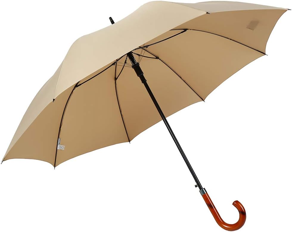 TIME LOVERTIME LOVER Stick Umbrella Oversize Windproof Umbrella Wooden Hook Handle J Stick Automatic Open Fast Drying Umbrella for Men Women(Beige)