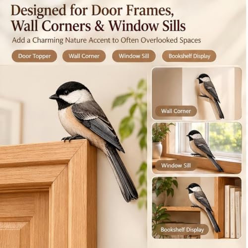 FRJINIE Wooden Bird Door Topper Decor Adorable Bird Shape Corner Statue (Chickadee-B) - image 7