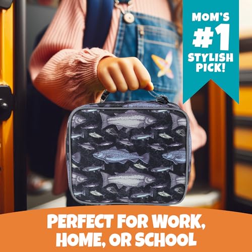 Bentology Lunch Bag for Boys- Kids Insulated Durable Lunchbox Tote Fits Bento Boxes, Containers, Jars & Water Bottles- Reusable School Lunch Sleeve w Clip on Handle- Keep Food Hotter or Colder Longer