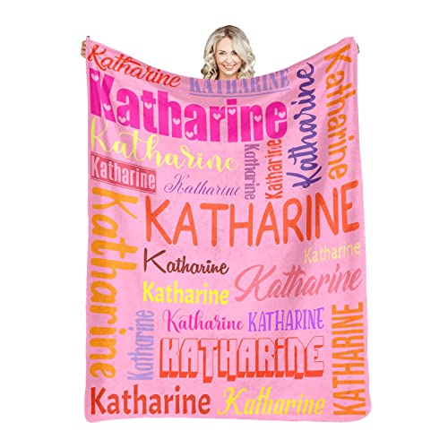 Personalized Blanket for Kids Adults Personalized Name Blanket Custom Blanket with Name Personalized Gifts for Christmas Birthday Valentines Day Mothers Fathers Day (Pink&Colorful, 60"x80")