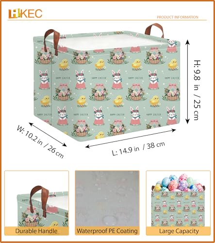 Image of Rectangle Green Easter Basket Empty,Easter Gift Bakset for Egg Hunting,Books Bin with Handles,Room Decor(Pale Green Easter Basket)