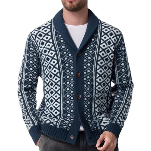 Mens Shawl Collar Cardigan Sweater Button Down Cardigan Sweater Knitted Argyle Outwear