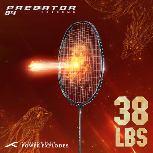 Image of Hundred Predator 84 Extreme Strung Badminton Racket with Full Racket Cover (Black)|