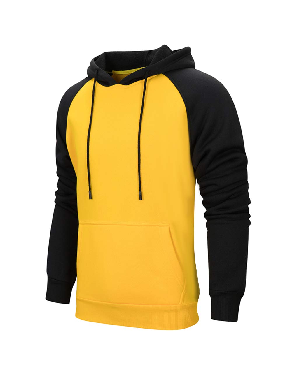 MANLUODANNI Men's Pullover Hoodies Hooded Sweatshirt Patchwork Top Casual Hoody with Kanga Pocket, XXL, Black-yellow