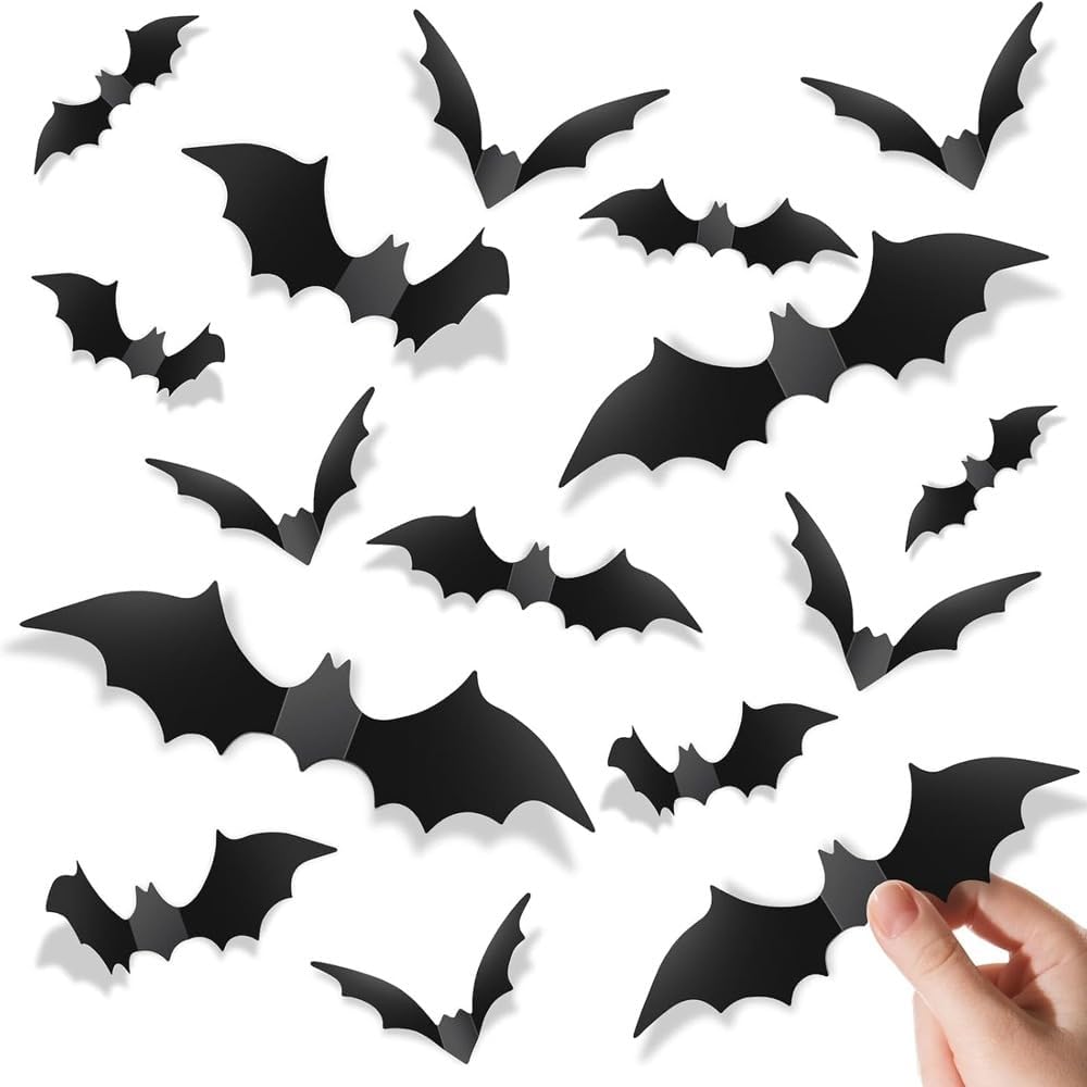 12Pcs Wall Decor Waterproof Black Spooky 3D Halloween Bats Stickers for Home Decor, for Halloween Party Decorations. (12)