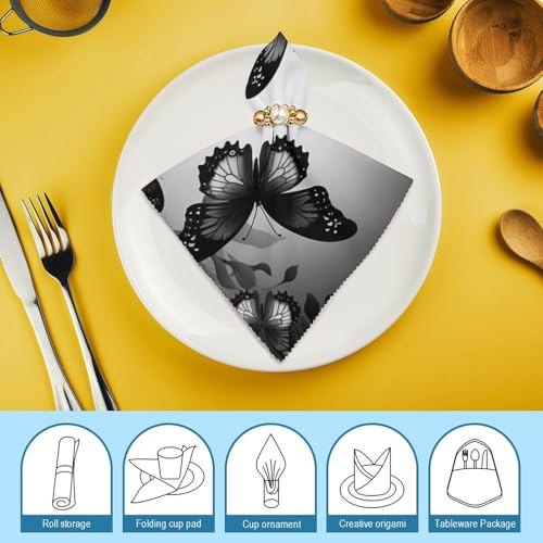 Servilletas de tela con mariposas negras y grises 6 pcs miniatura 7