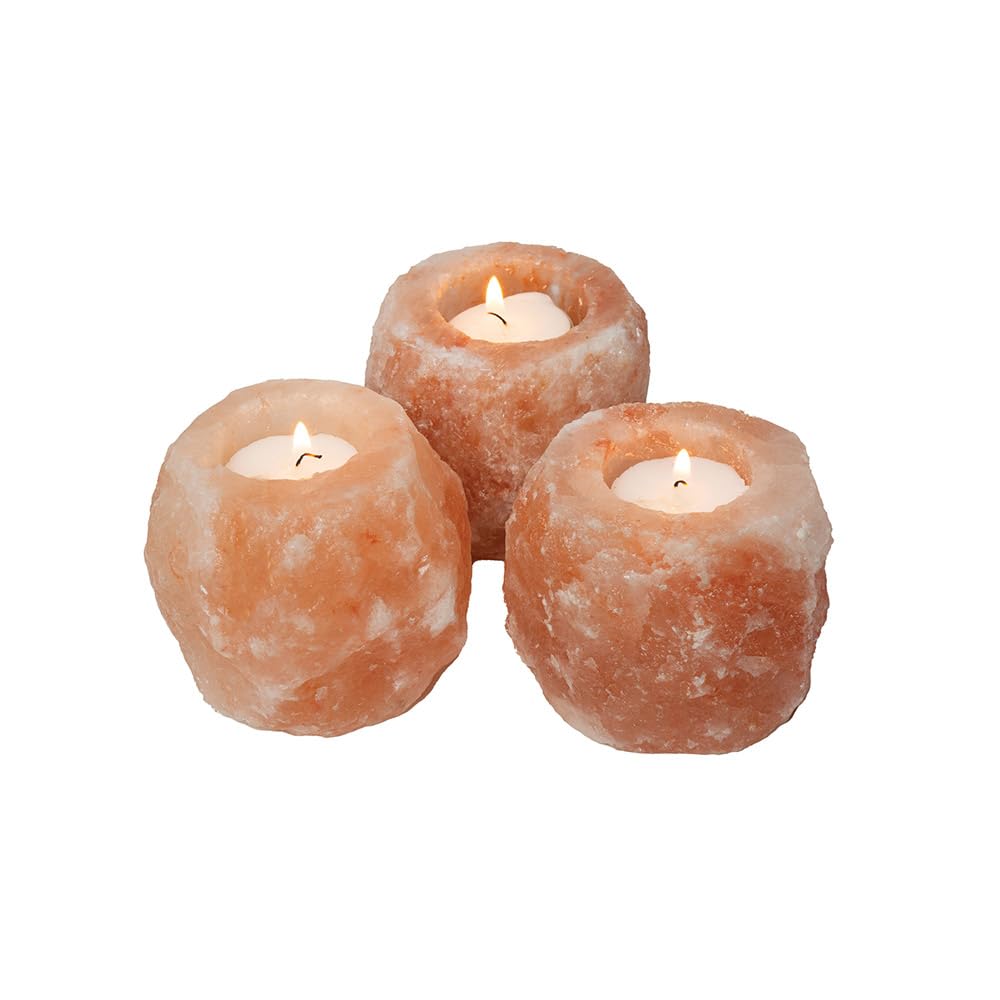 Well Being Himalayan Pink Salt Tealight Holder Handmade Natural Crystal Trio Set